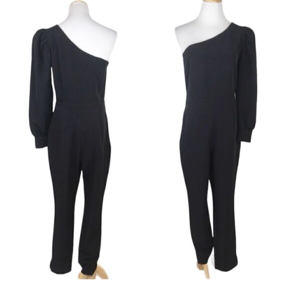 Zara Womens Black One Shoulder Jumpsuit with Puffy Sleeve Sz Small - Picture 4 of 7